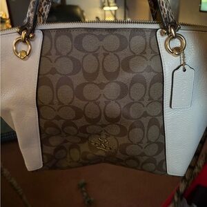 Coach Brown and White Signature Tote Bag